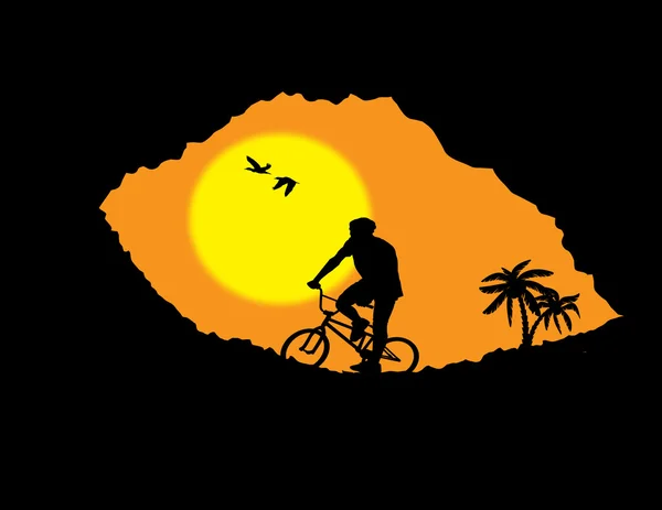 Bicicleta de montaña jinete en montaña salvaje — Vector de stock