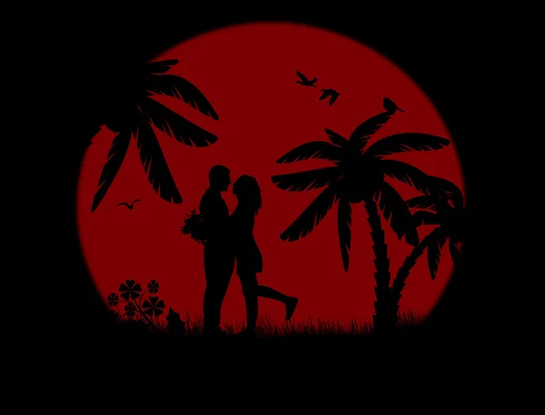 Silueta pareja romántica — Vector de stock