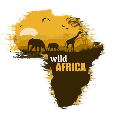 Wild Africa grunge poster background, vector illustration