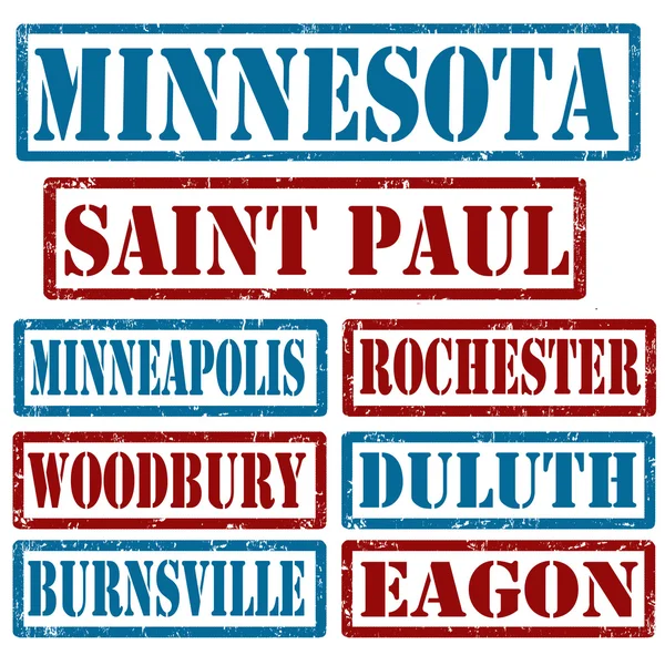 Minnesota städer frimärken — Stock vektor