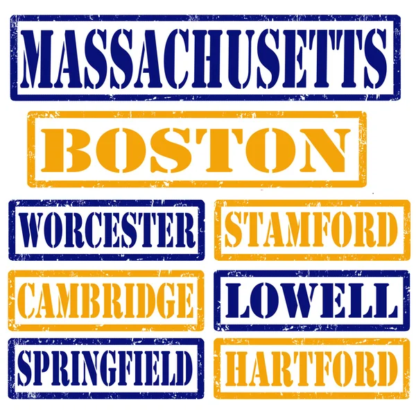 Massachusetts Cities stamps — Stock Vector