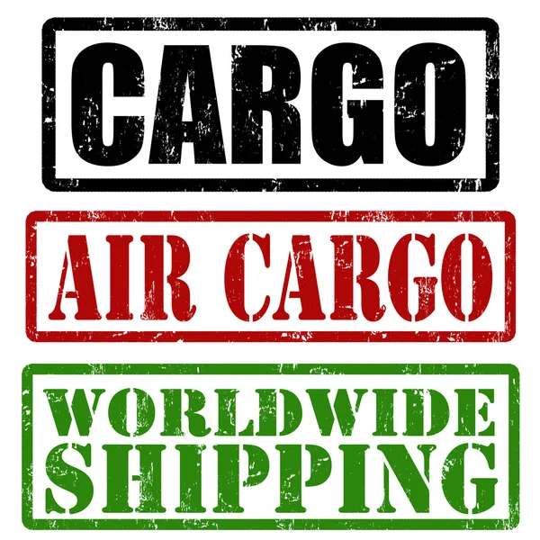 Sellos de carga, carga aérea y envío mundial — Vector de stock