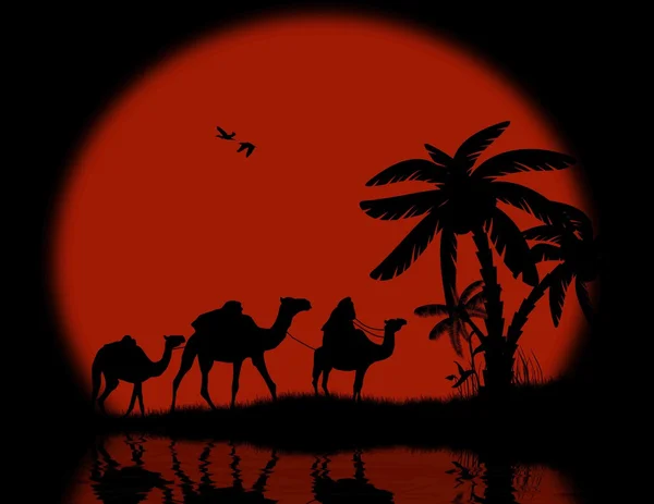 Bedoeïenen kameel caravan — Stockvector