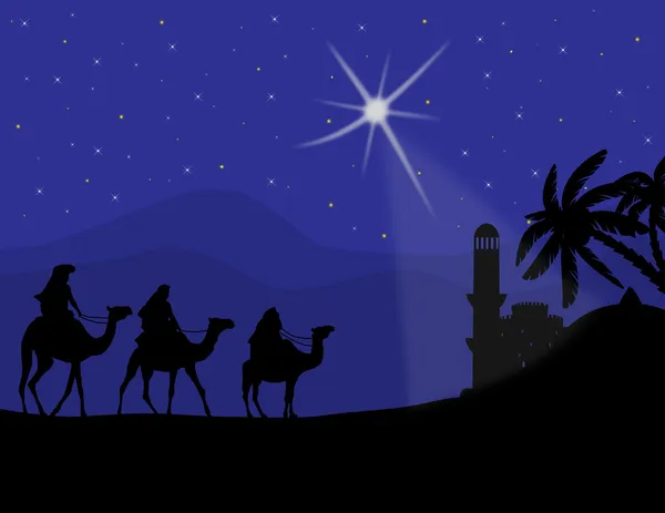 Three wise men with camels — Stock Photo, Image