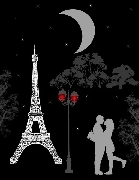 Paris poster with lovers — Stock Photo, Image