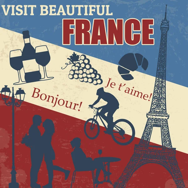 Poster Perjalanan Perancis - Stok Vektor