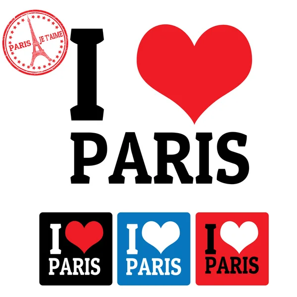 Amo il segno e le etichette di Parigi — Vettoriale Stock