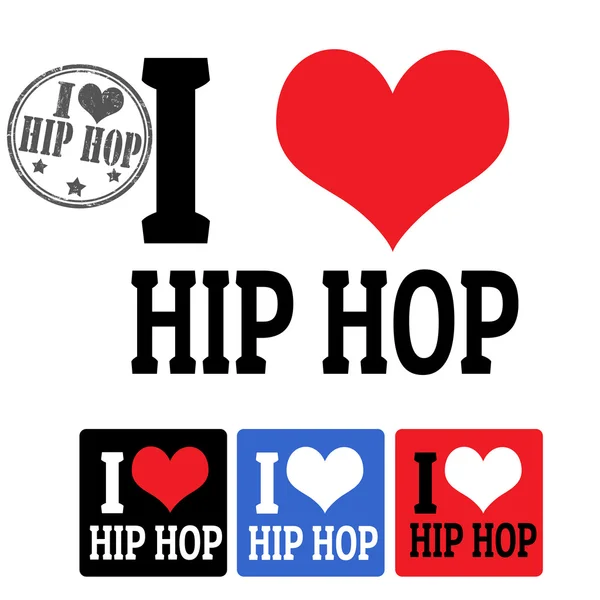 I love Hip Hop sign and labels — Stock Vector