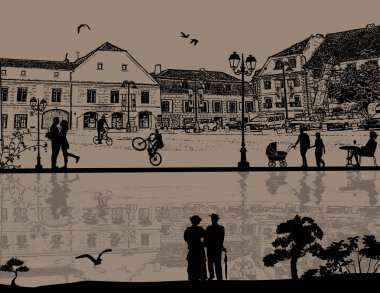 güzel cityscape ve insan silueti