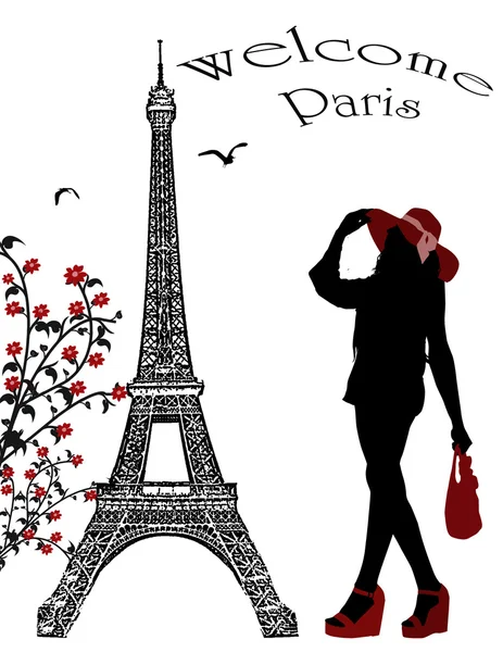 Woman silhouette on Paris — Stock Vector