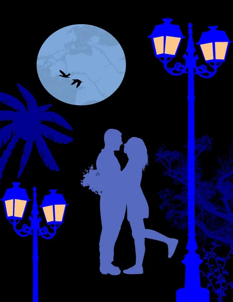 Amoureux la nuit — Image vectorielle