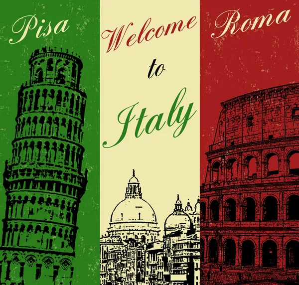 Bienvenue en Italie affiche vintage — Image vectorielle