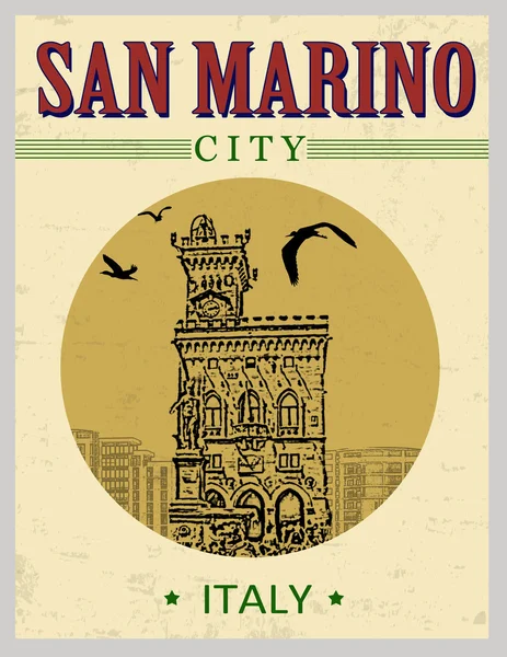 Palacio Público, del cartel de San Marino — Vector de stock