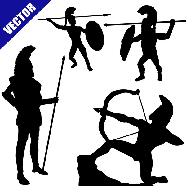 Ensemble de silhouettes spartiates hoplites — Image vectorielle