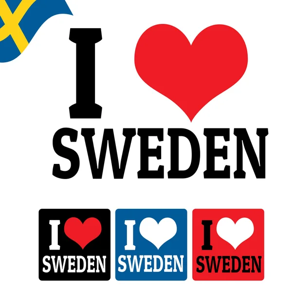 Jag älskar Sverige tecken och etiketter — Stock vektor