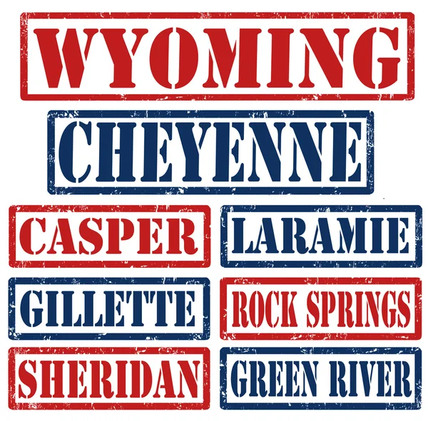 Wyoming Ciudades sellos — Archivo Imágenes Vectoriales