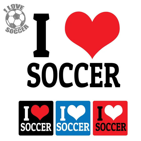 J'adore Soccer signe et étiquettes — Image vectorielle