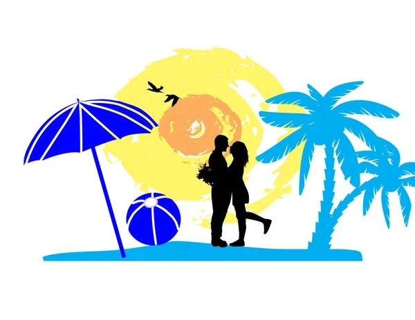 Romantický pár na pláži — Stockový vektor