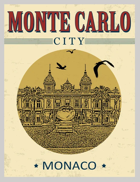 Manifesto vintage Monte Carlo — Vettoriale Stock