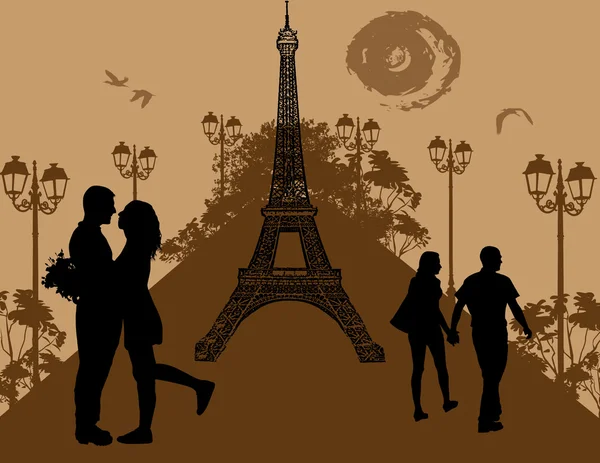 Lovers in Paris — Stock Vector