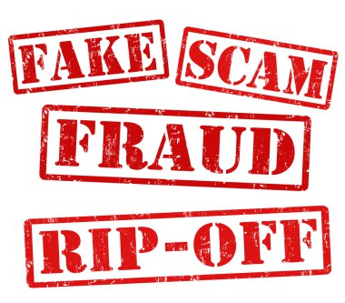 Fake, Scam, Fraud, Rip off stamps clipart