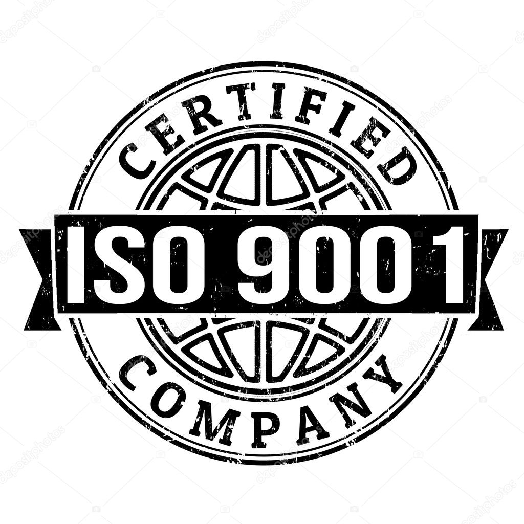 ISO 9001 certified grunge rubber stamp on white, vector illustration