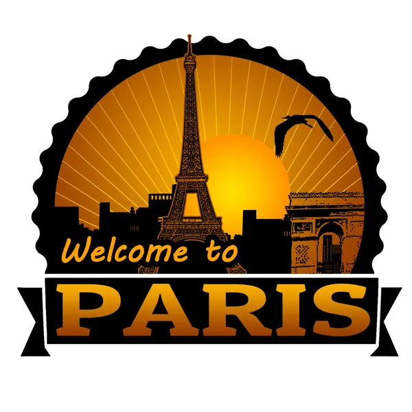 Willkommen auf dem Pariser Etikett oder Stempel — Stockvektor