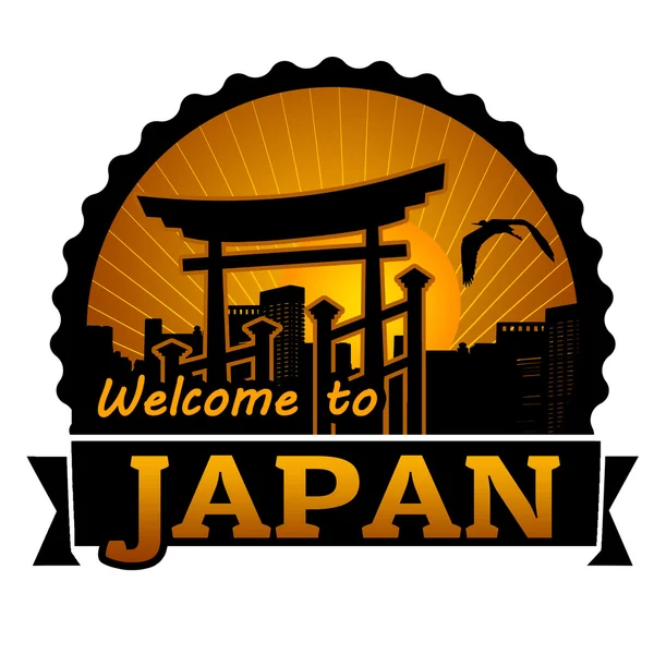 Benvenuti in Giappone etichetta o timbro — Vettoriale Stock
