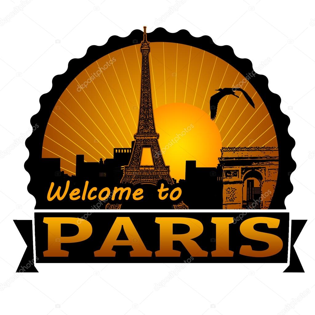 Welcome to Paris label or stamp