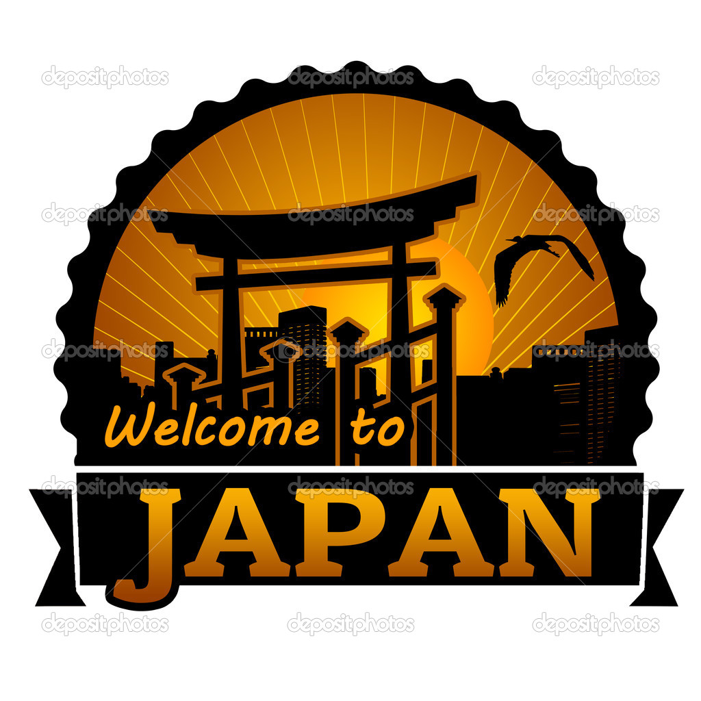 Welcome to Japan label or stamp