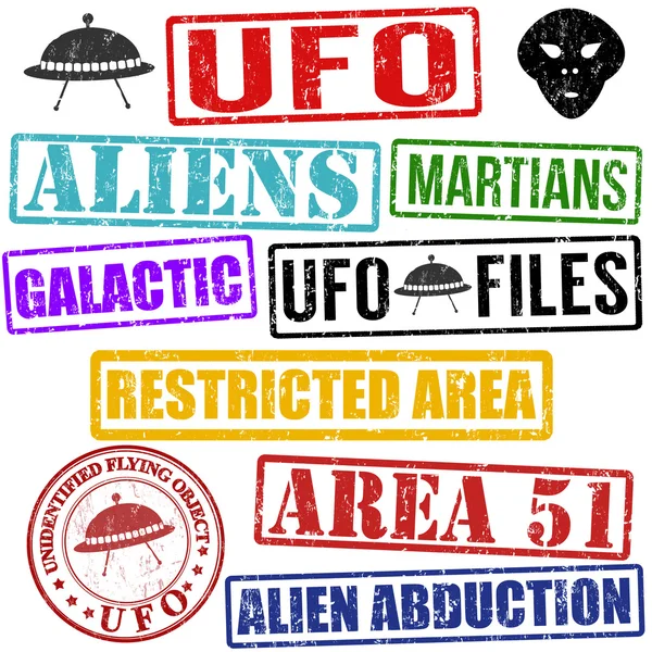 外星人和飞碟邮票一套 — 图库矢量图片