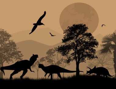 dinozorlar siluetleri güzel manzara