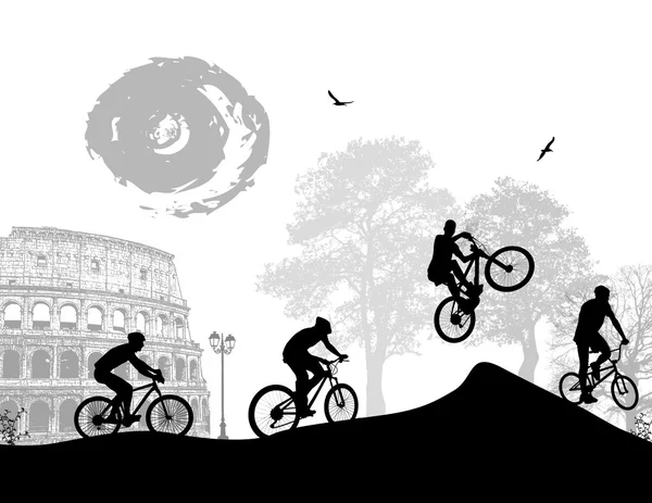 Bicycle riders at Rome — Stock Vector