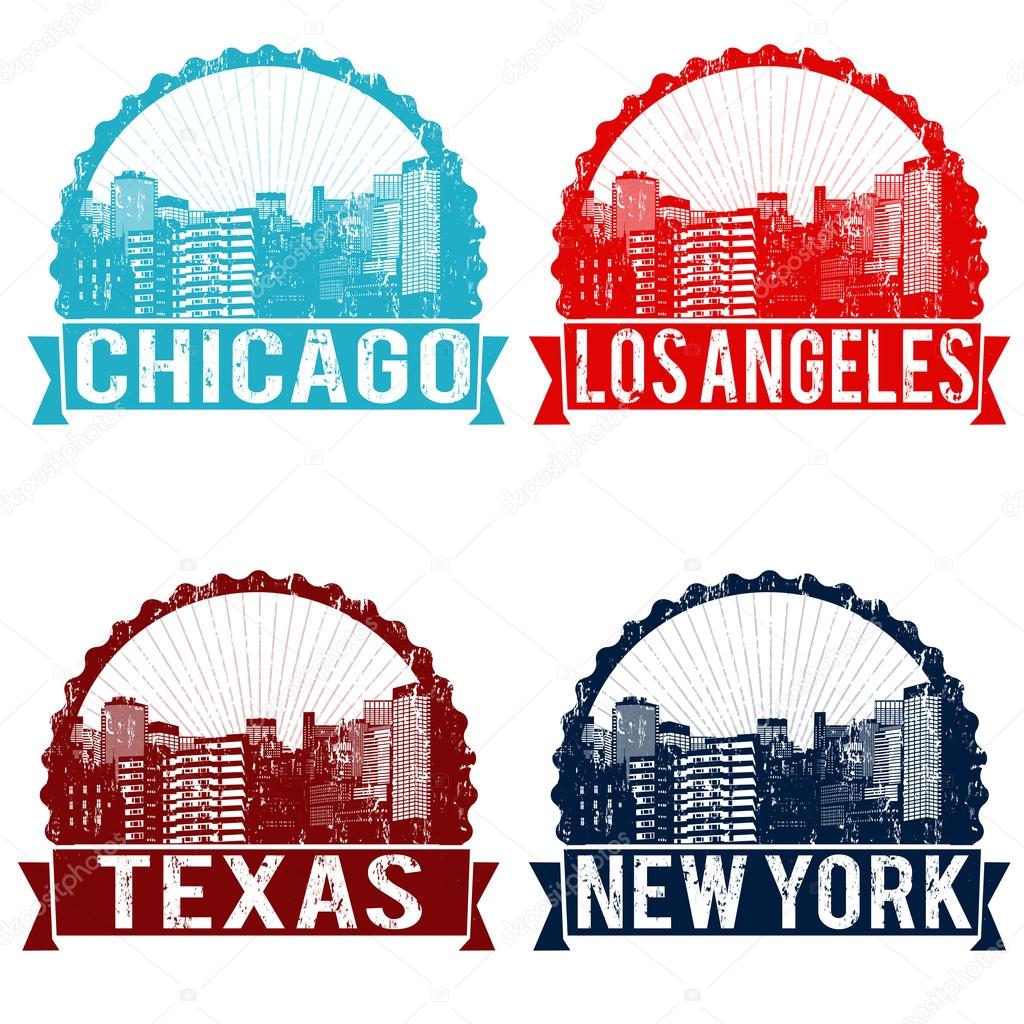 Chicago, Los Angeles, Texas and New York stamps