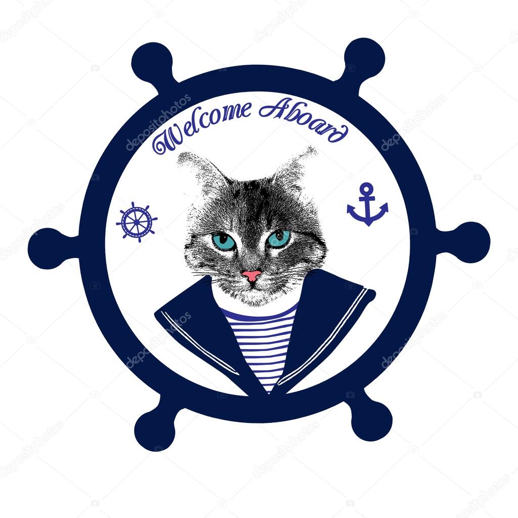 Tomcat sailor on steering wheel