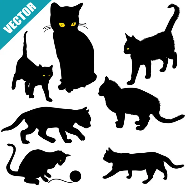 Silhouetten von Katzen — Stockvektor