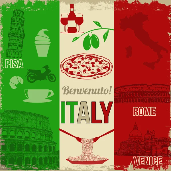 İtalya seyahat poster — Stok Vektör
