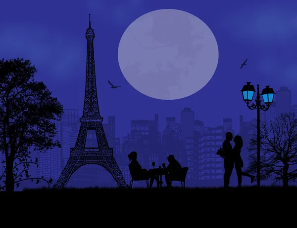 Amantes em Paris em azul —  Vetores de Stock