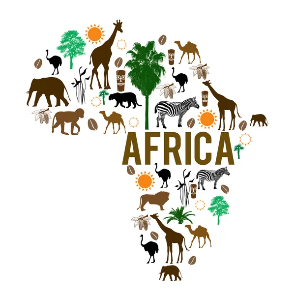 Africa landmark map silhouette icons — Stock Vector