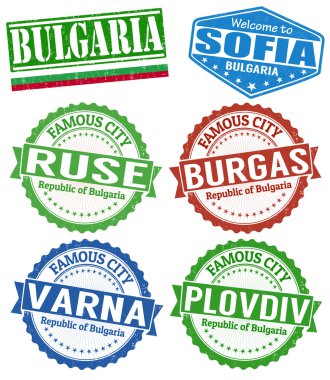 Bulgaria cities stamps set clipart