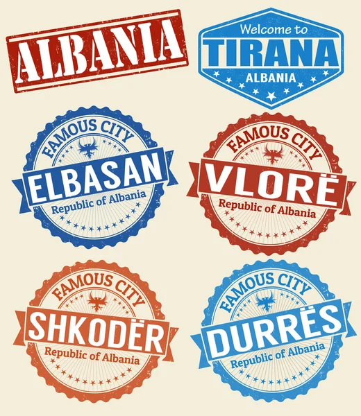 Albania set francobolli città — Vettoriale Stock