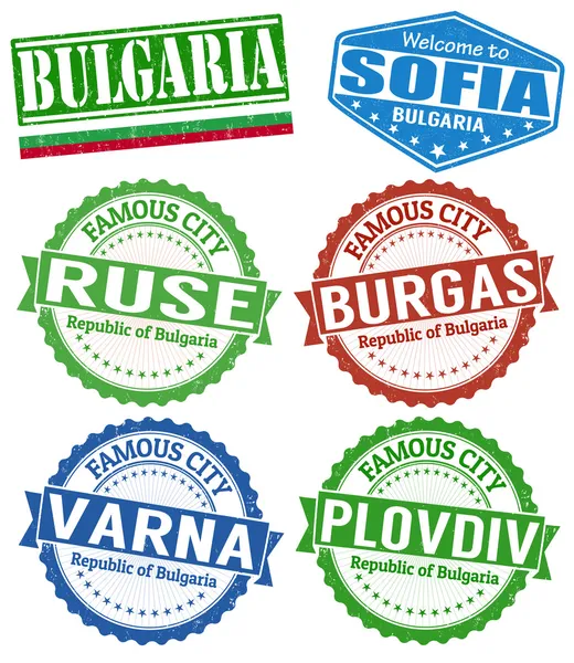 保加利亚城市邮票一套 — 图库矢量图片