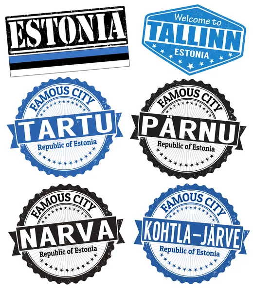 Estonia timbre orașe — Vector de stoc