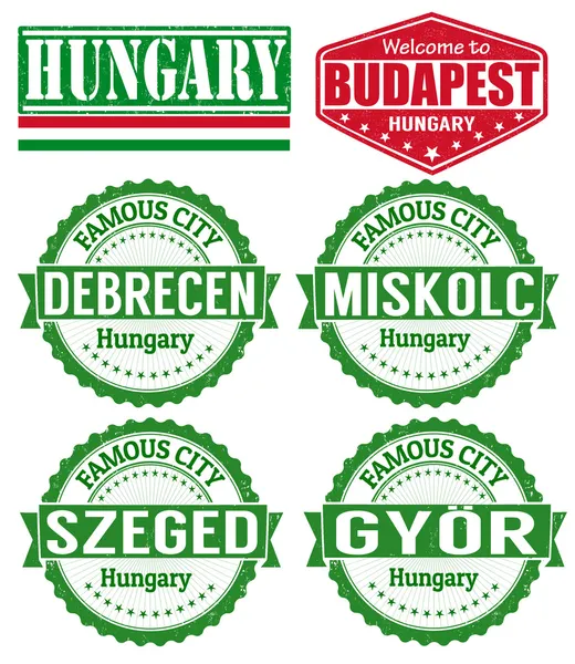 Hungary cities stamps — Stock Vector