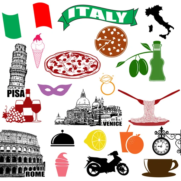 Italia símbolos italianos tradicionales — Vector de stock