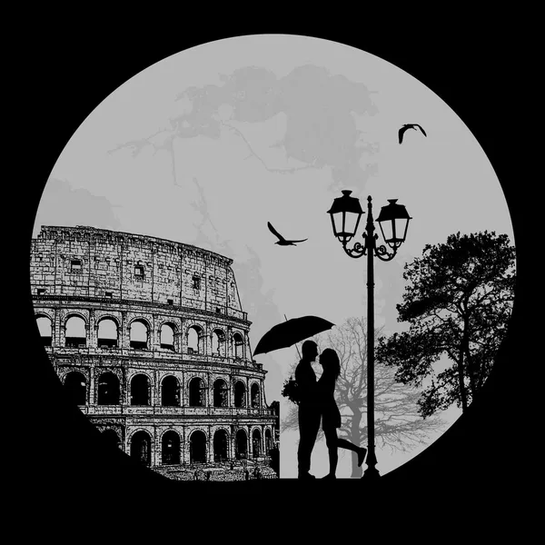 Pár silhouette Rómában, vektoros illusztráció — Stock Vector