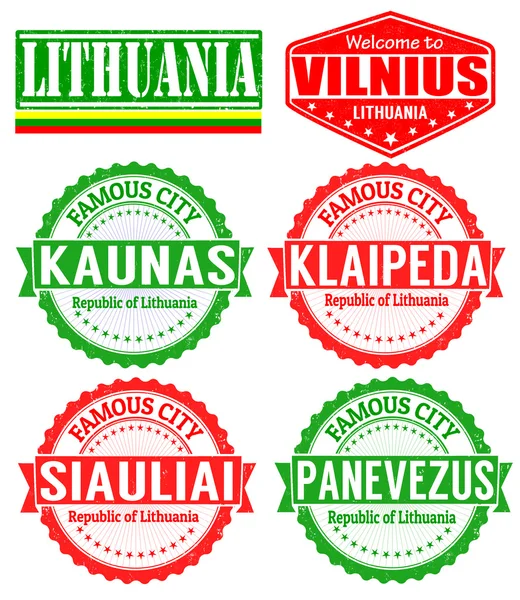 Lithuania cities stamps — Stock Vector