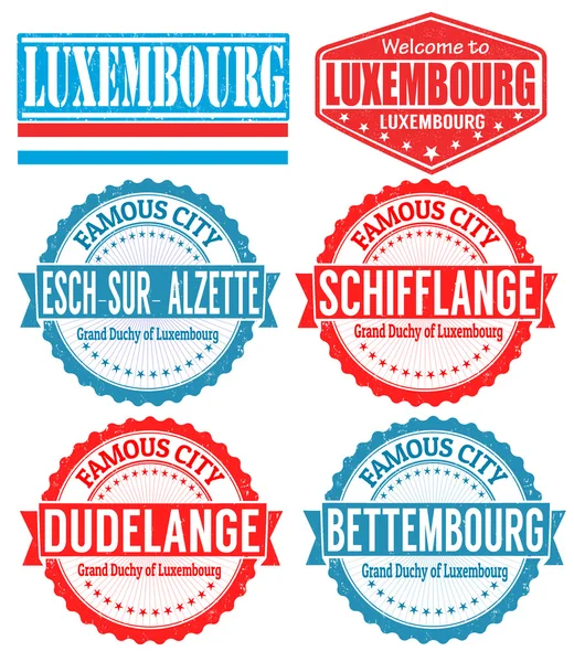 Luxembourg cities stamps — Stock Vector