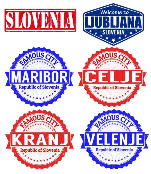 Slovenia cities stamps — Stock Vector
