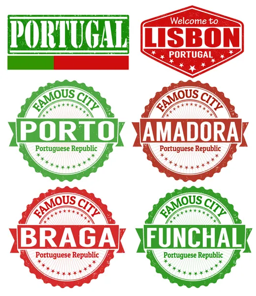 Portugal cities stamps — Stock Vector